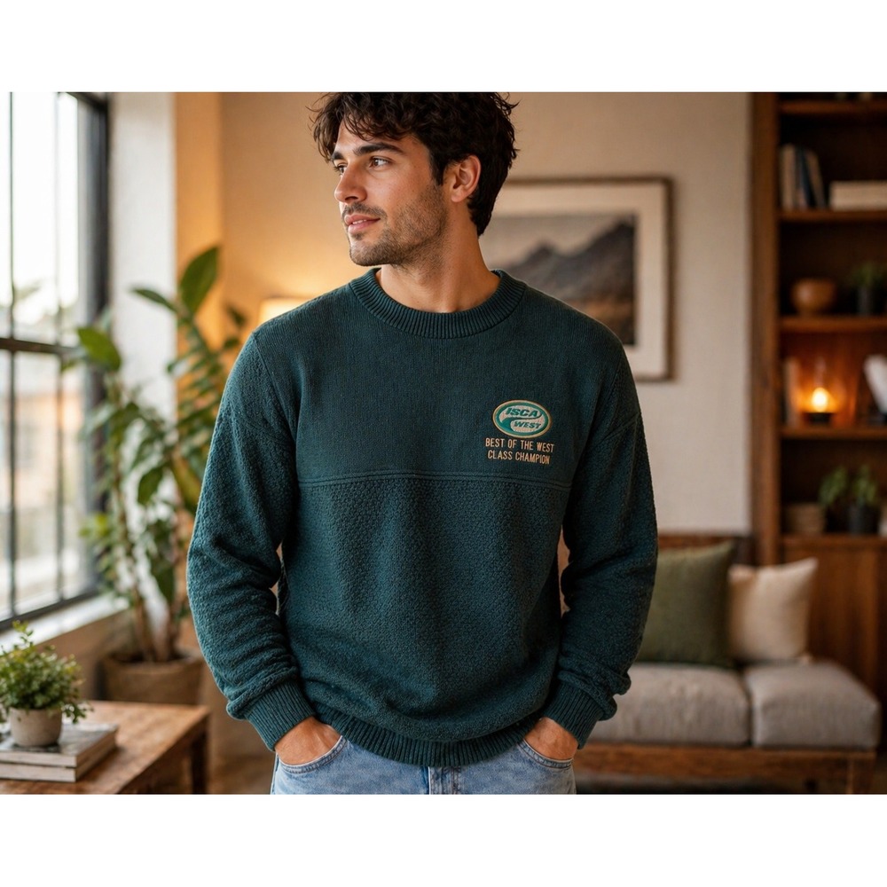 Vtg Lee‎ Casual Collection ISCA West Green Cotton Knit Sweater Mens Medium USA